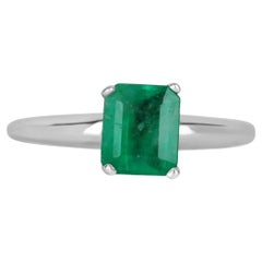 1.09cts 14K Colombian Emerald-Emerald Cut Solitaire 4 Prong White Gold Ring