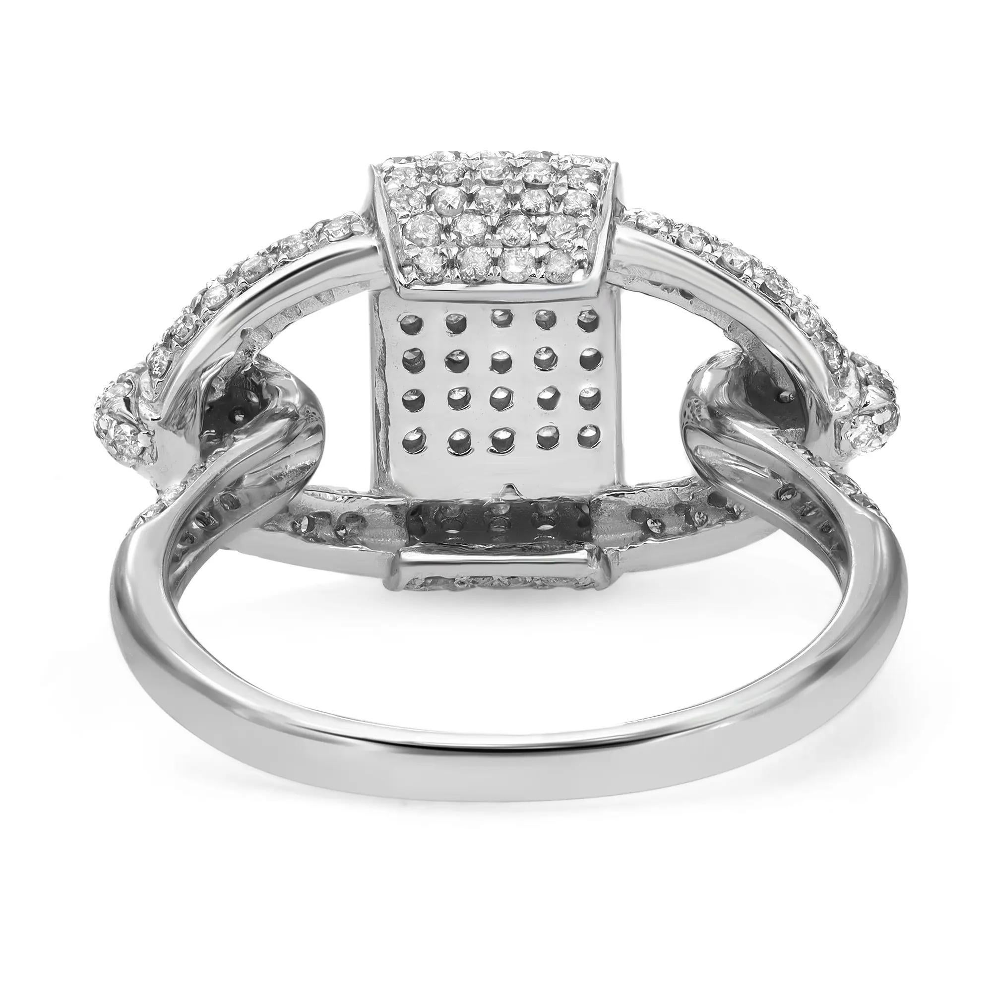 Moderne Bague pour femme en or blanc 14 carats avec diamants ronds sertis en pavé de 1,09 carat en vente