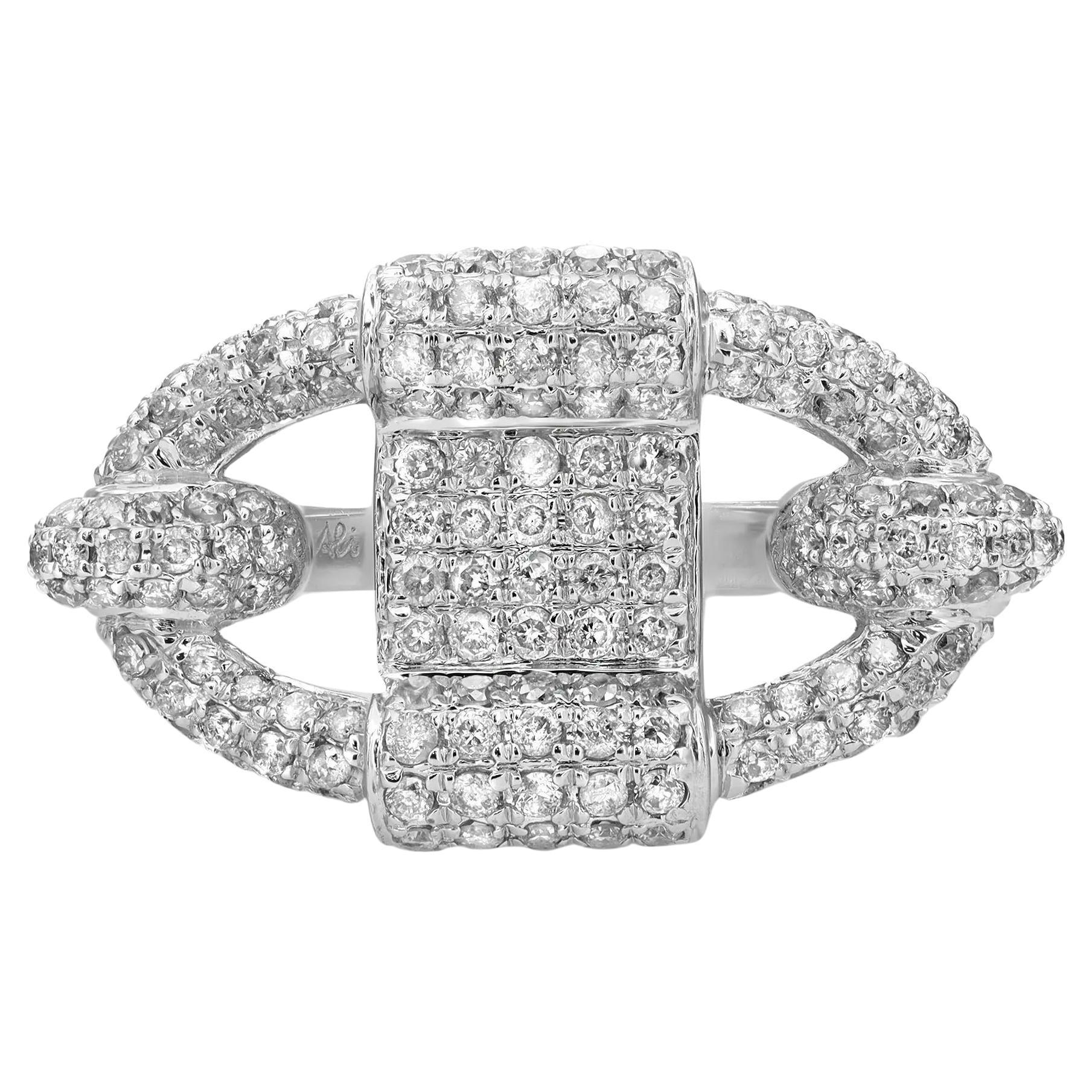 Bague pour femme en or blanc 14 carats avec diamants ronds sertis en pavé de 1,09 carat en vente