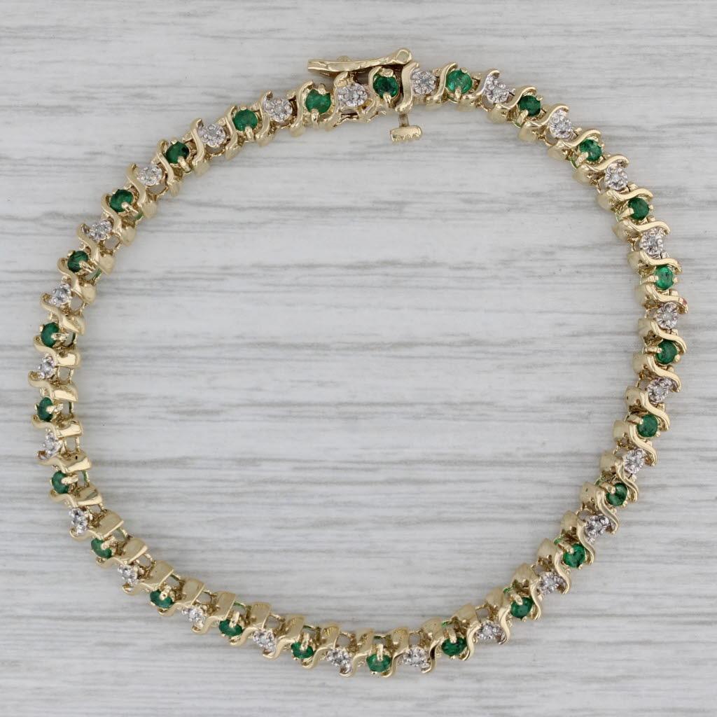 Taille ronde 1.09ctw Emerald Diamond Tennis Bracelet 14k Yellow Gold 6.75