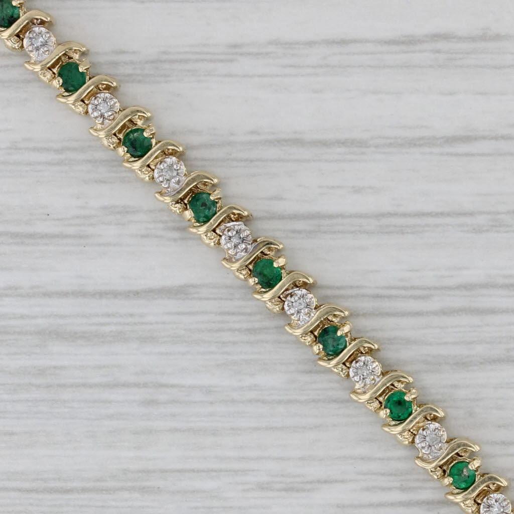 1.09ctw Emerald Diamond Tennis Bracelet 14k Yellow Gold 6.75