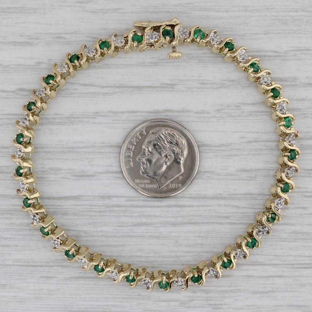  1.09ctw Emerald Diamond Tennis Bracelet 14k Yellow Gold 6.75