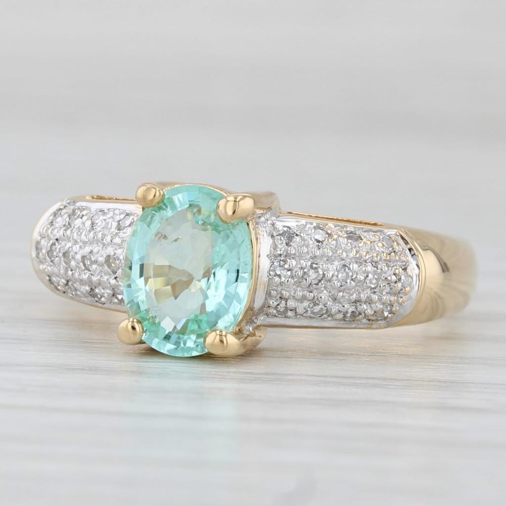 1,09 Karat Grüner Turmalin Diamantring 18k Gelbgold Größe 7 im Angebot 3