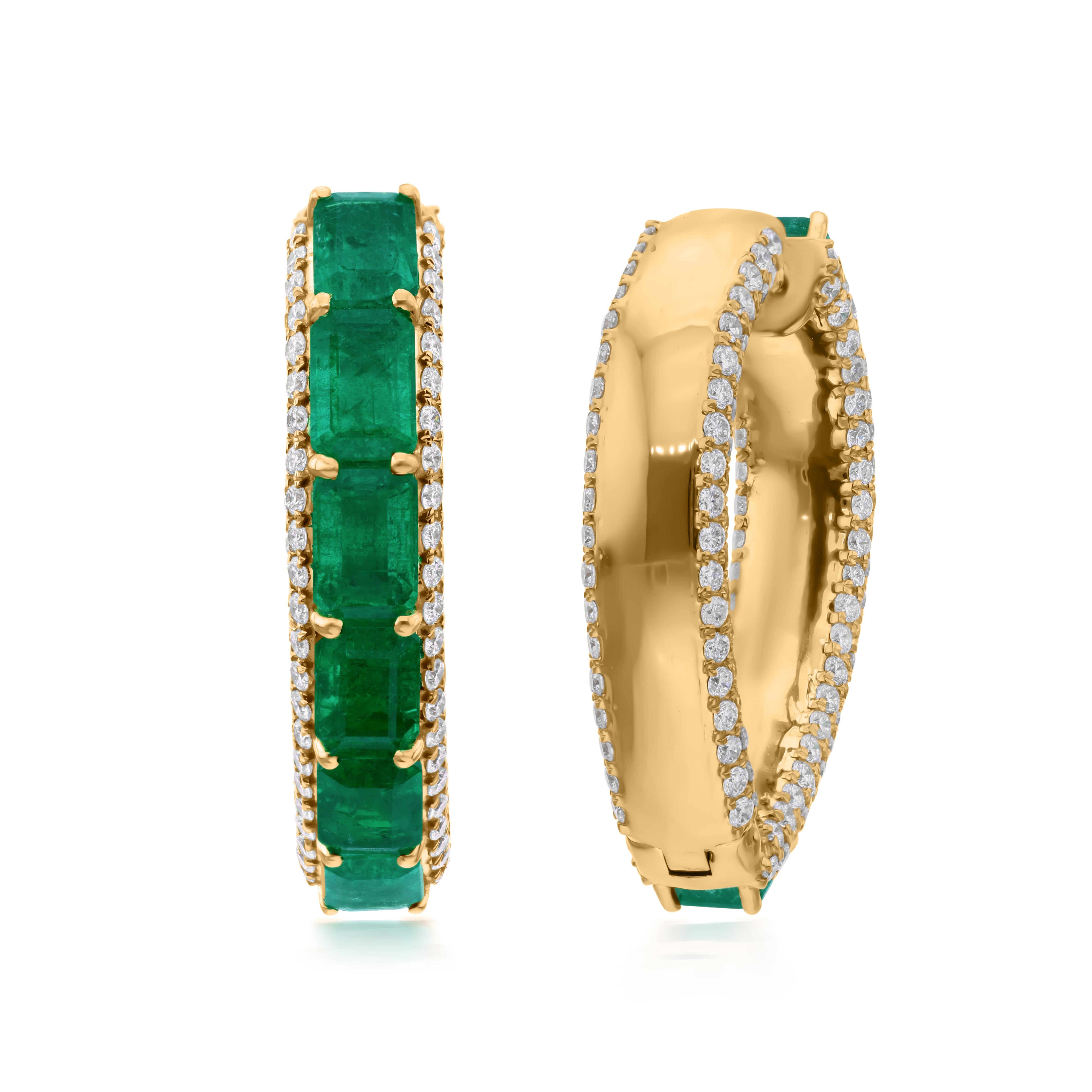 Art déco 10.9ctw Zambian Emerald 3.06ctw Diamond Pear Shape Hoop Earrings 18k Yellow Gold en vente