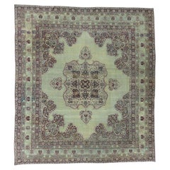 Tapis oriental en pure laine, noué à la main, de style Kerman « Lavar antique » beige, 10'9" x 12'