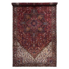 10'9"x22'5" Claret Red Semi Antique Heriz Wool Hand Knotted Gallery Size Rug