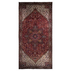 10'9"x22'5" Claret Red Semi Antique Heriz Wool Hand Knotted Gallery Size Rug