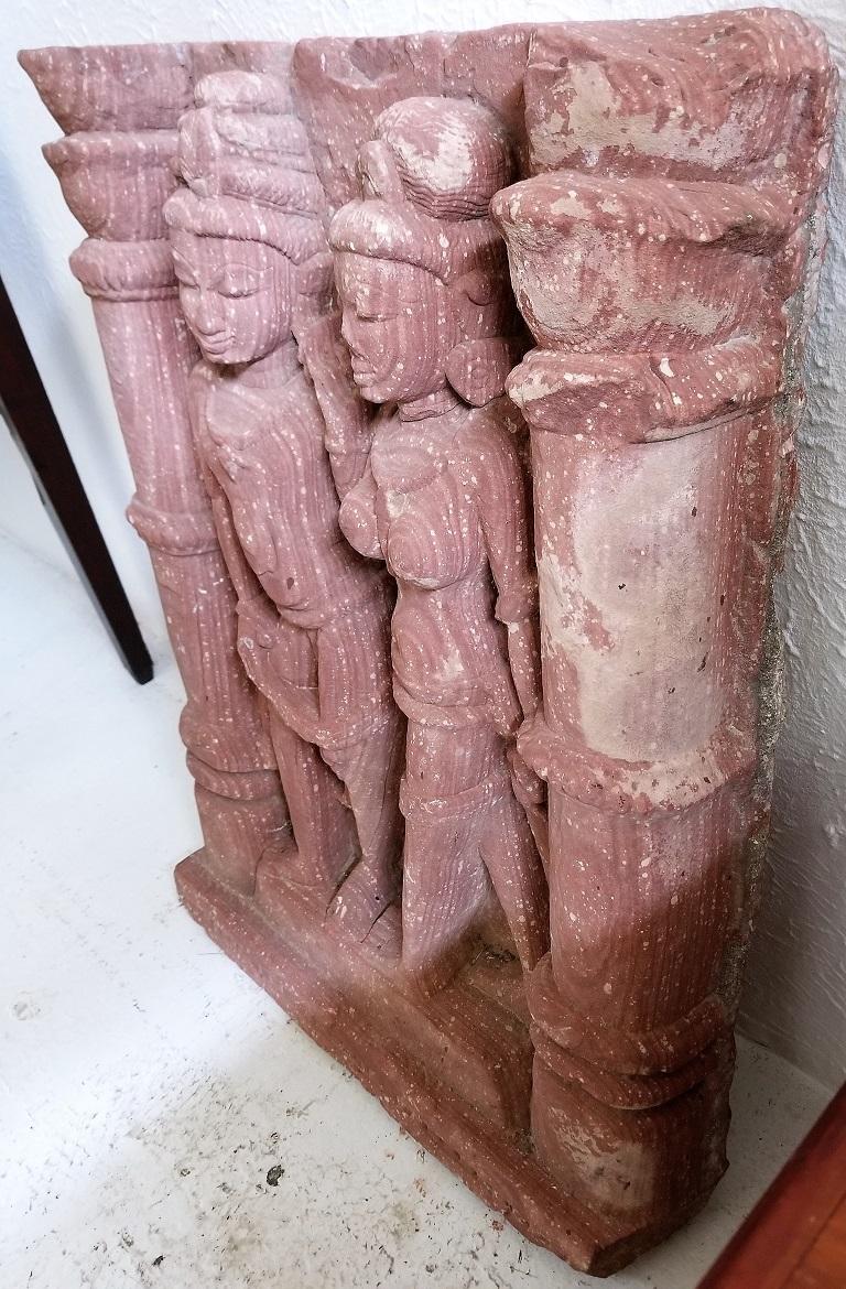 10th Century Red Sandstone Relief of a Mithuna Couple For Sale 1