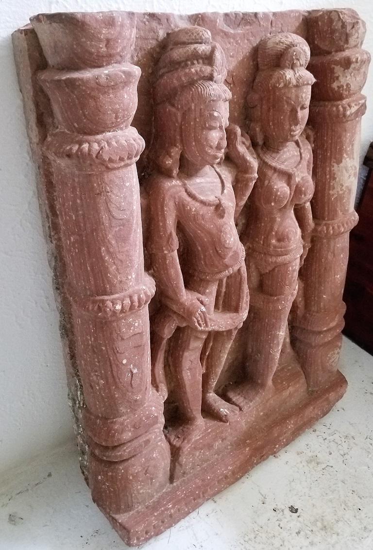 10th Century Red Sandstone Relief of a Mithuna Couple For Sale 3