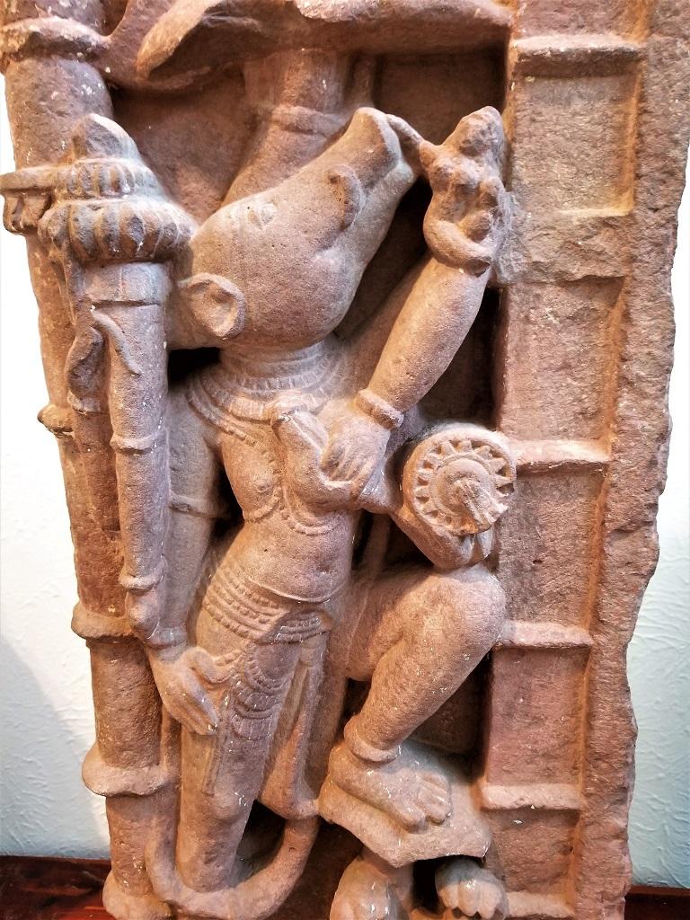 Wir präsentieren ein beeindruckendes Stück indischer Antike aus dem 10. Jahrhundert, nämlich eine Varaha-Schnitzerei aus rotem Sandstein aus Zentralindien.

Aus Zentralindien.

Dieses Stück hat eine tadellose Provenienz!

Es wurde von einem privaten