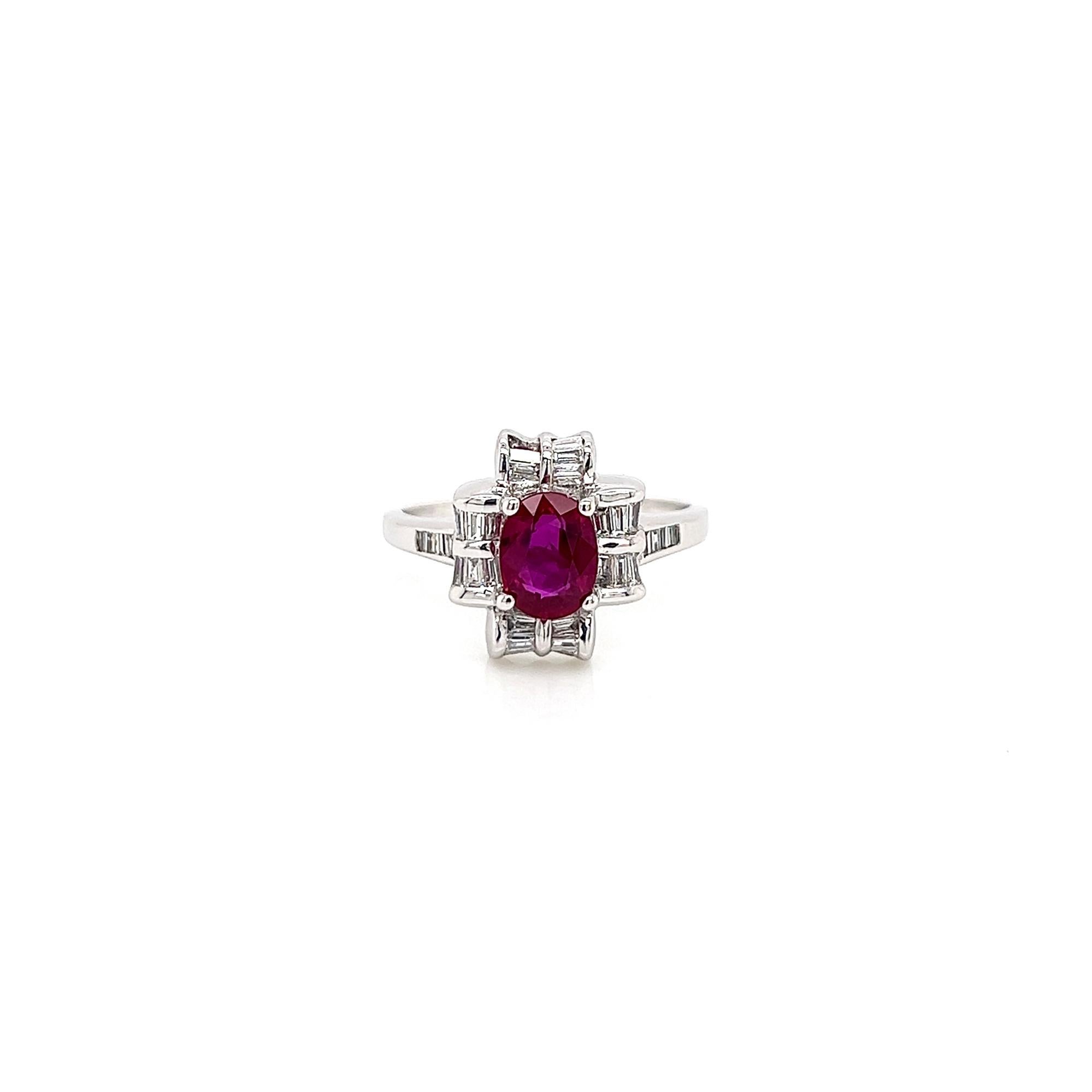 1.0Carat Ruby and Diamond Ladies Vintage Ring

-Metal Type: 18K White Gold
-1.0Carat Oval Cut Ruby
-0.52Carat Baguette Side Natural Diamonds
-Size 6.75

Made in New York City