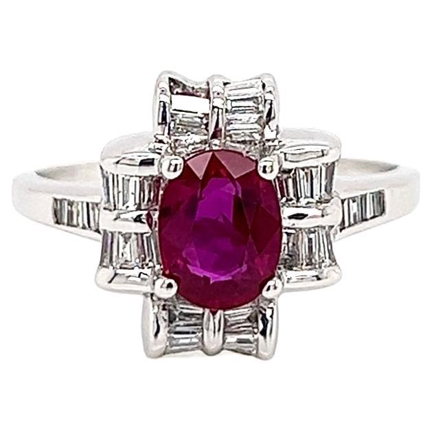 1.0 Carat Ruby and Diamond Ladies Vintage Ring For Sale