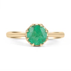 Used 1.0ct Colombian Emerald Round Solitaire Gold Engagement Ring Gift Present 14K