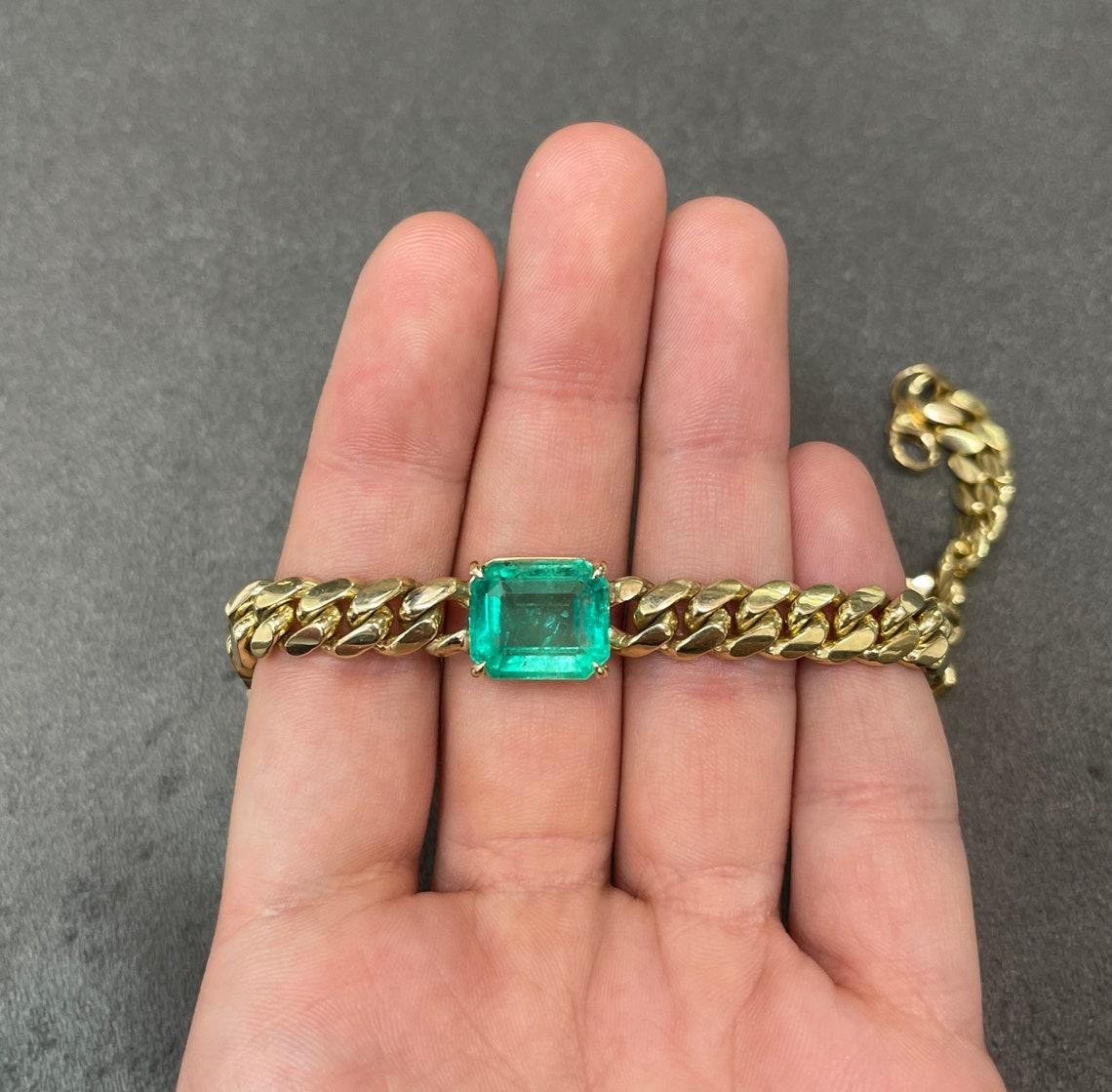 10 Karat 14K Jumbo Smaragd Choker Halskette Kubanische Glieder Smaragd Choker Halskette Damen im Angebot