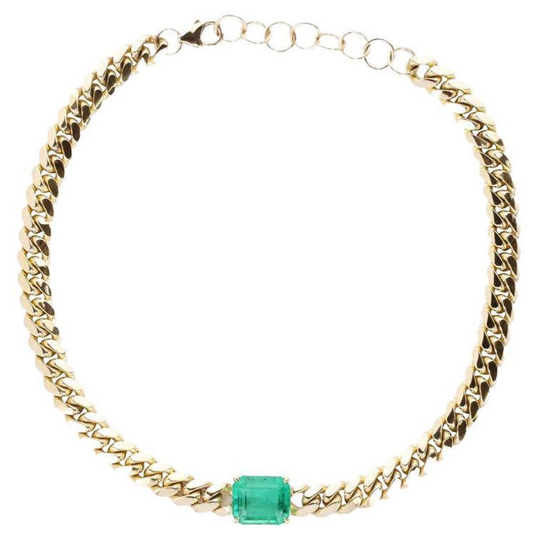Collana girocollo con smeraldo jumbo 14 carati 10ct Collana girocollo con smeraldo a maglie cubane