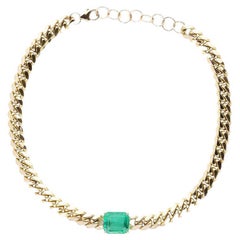 Collana girocollo con smeraldo jumbo 14 carati 10ct Collana girocollo con smeraldo a maglie cubane
