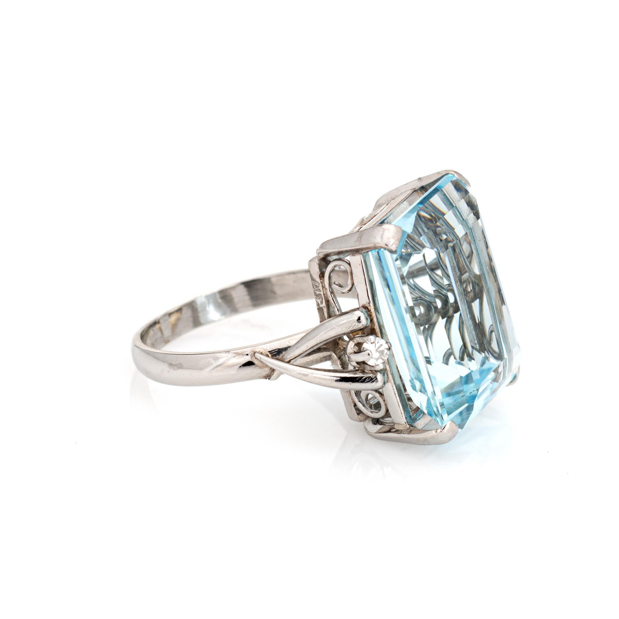 Modern 10ct Aquamarine Diamond Ring Platinum Sz 6 Cocktail Jewelry Emerald Cut  For Sale