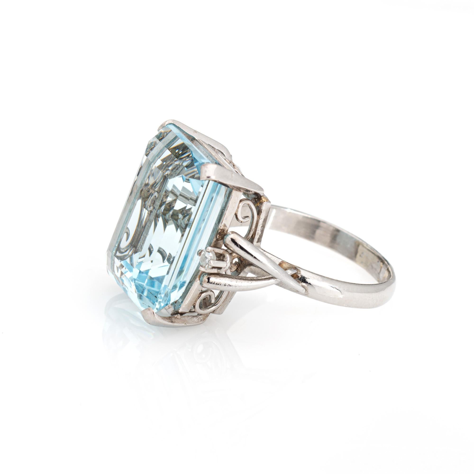 10ct Aquamarine Diamond Ring Platinum Sz 6 Cocktail Jewelry Emerald Cut  In Good Condition For Sale In Torrance, CA