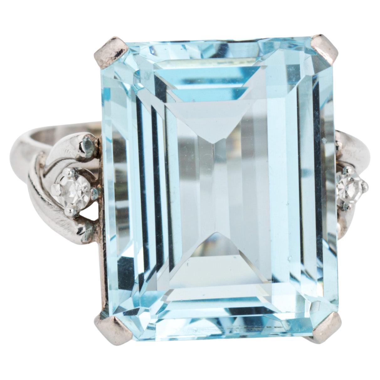 10ct Aquamarine Diamond Ring Platinum Sz 6 Cocktail Jewelry Emerald Cut