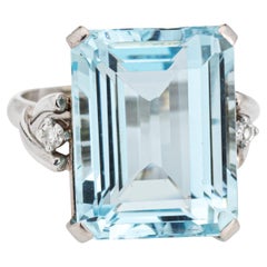 Vintage 10ct Aquamarine Diamond Ring Platinum Sz 6 Cocktail Jewelry Emerald Cut