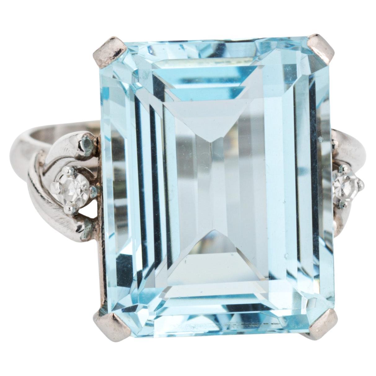 10ct Aquamarine Diamond Ring Platinum Sz 6 Cocktail Jewelry Emerald Cut  For Sale