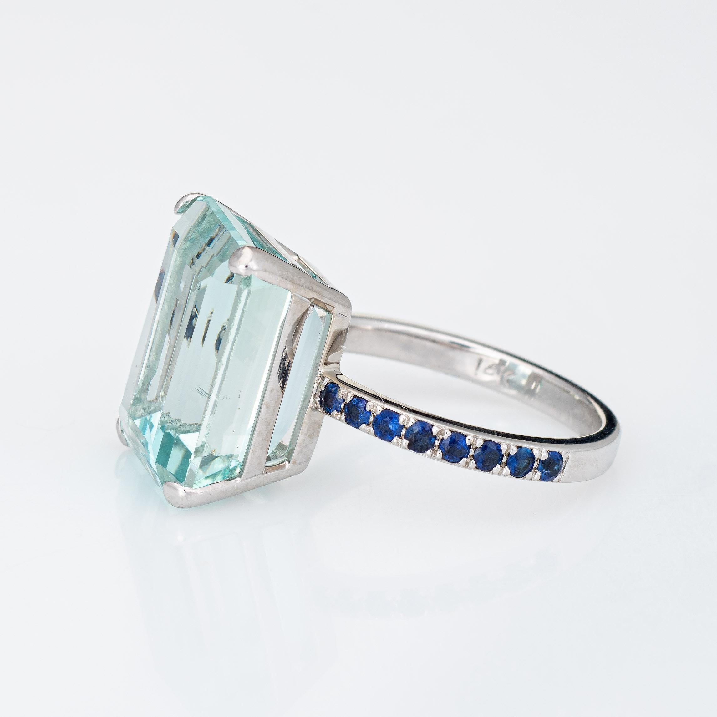 10ct Aquamarin Saphir Ring Vintage 14k Weißgold Edelstein Engagement (Smaragdschliff)