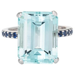 10ct Aquamarine Sapphire Ring Vintage 14k White Gold Gemstone Engagement