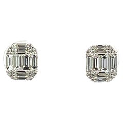 1.0CT Baguette &  Round Diamond Shape 18KW Gold Setting Earrings