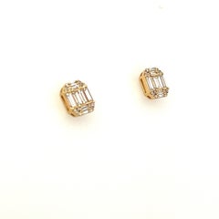 Baguette and Round Diamonds Studs Set in 18K Gold, 1.0CT Total CT Weight Diamond