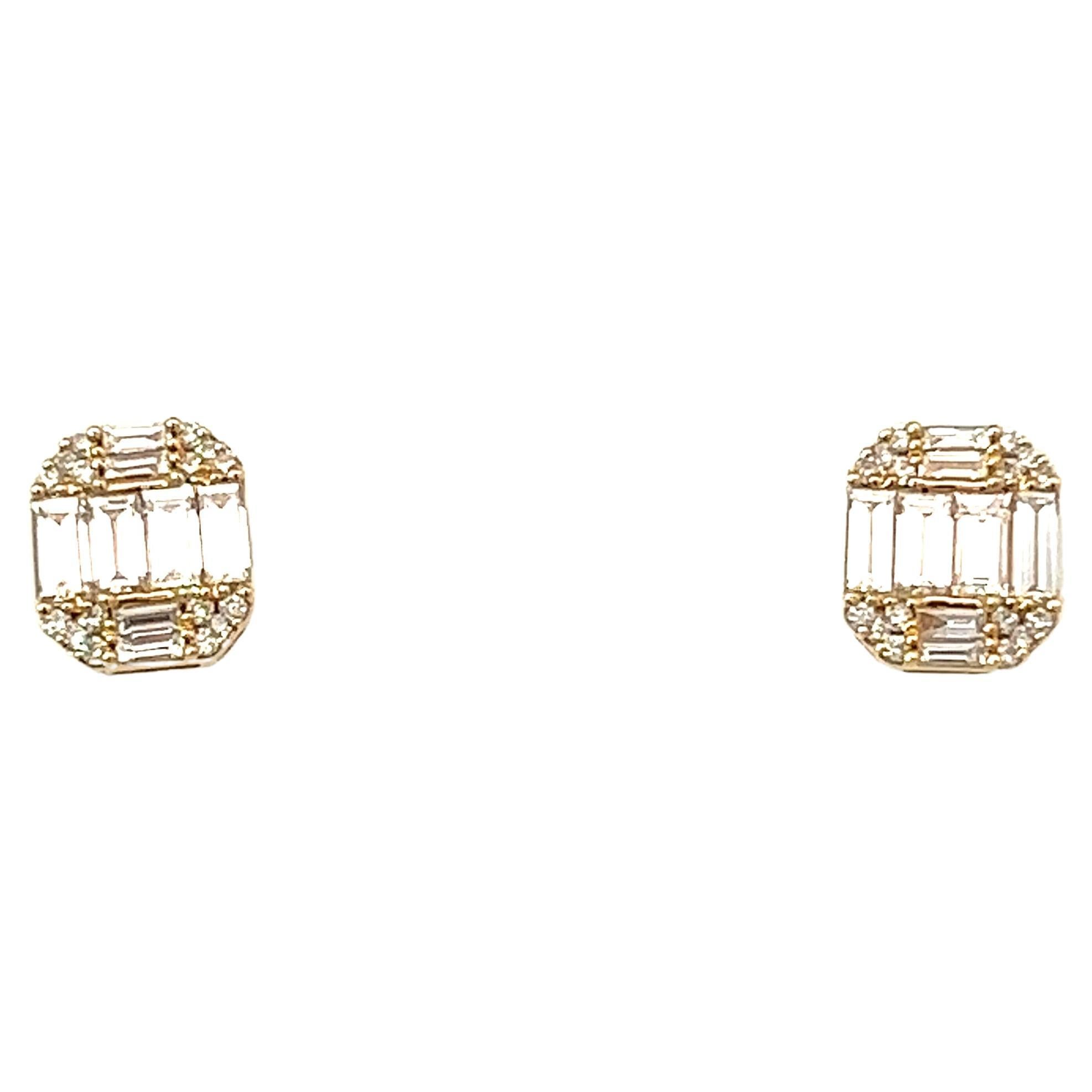 1.0CT Baguette &  Round Diamond Shape 18KY Gold Setting Earrings