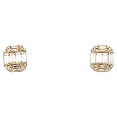 1.0CT Baguette &  Round Diamond Shape 18KY Gold Setting Earrings