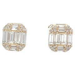 Baguette and Round Diamonds Studs Set in 18K Gold, 1.0CT Total CT Weight Diamond