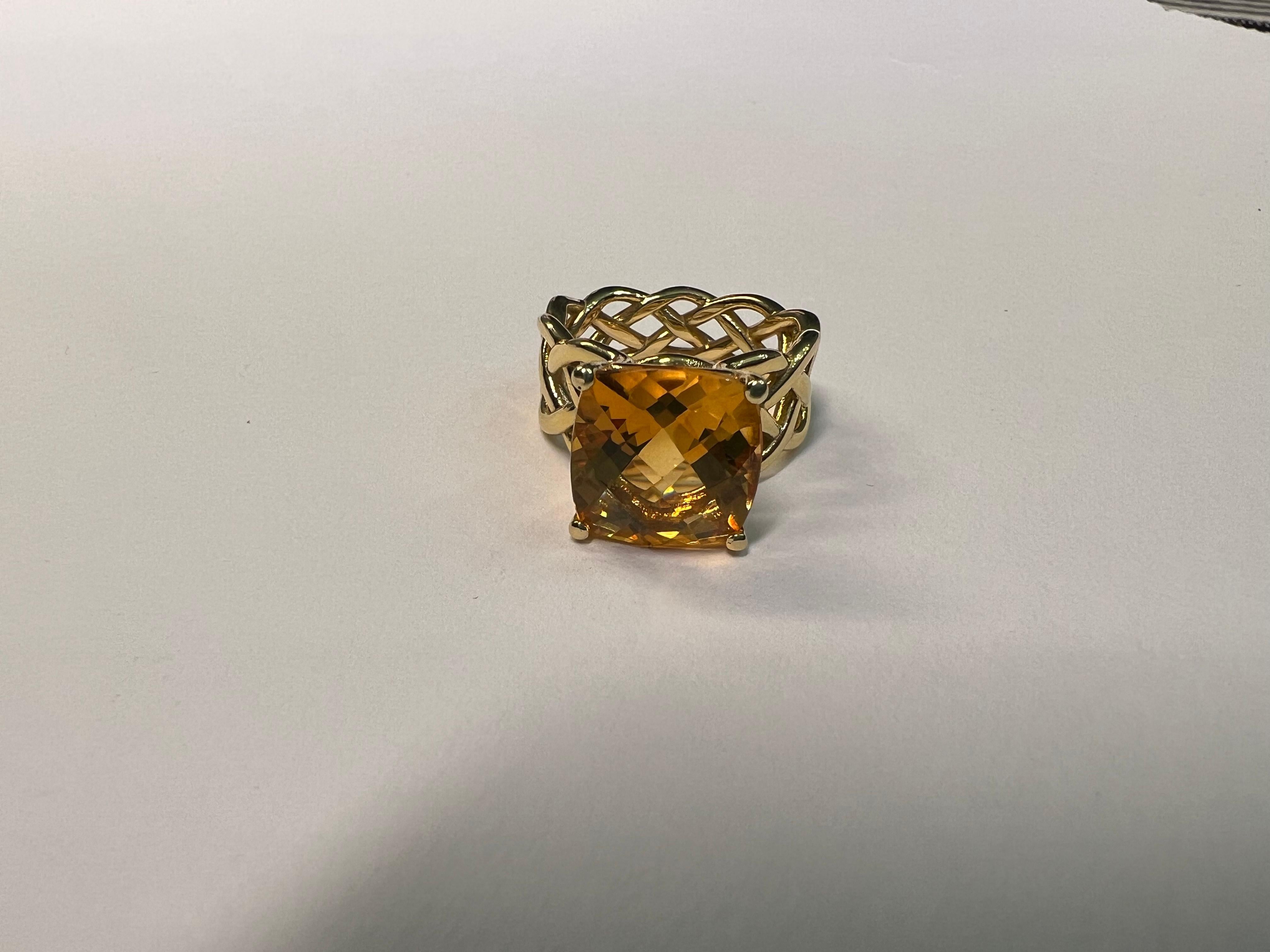 10 Carat Citrine Weave Ring, 14k Yellow Gold 6