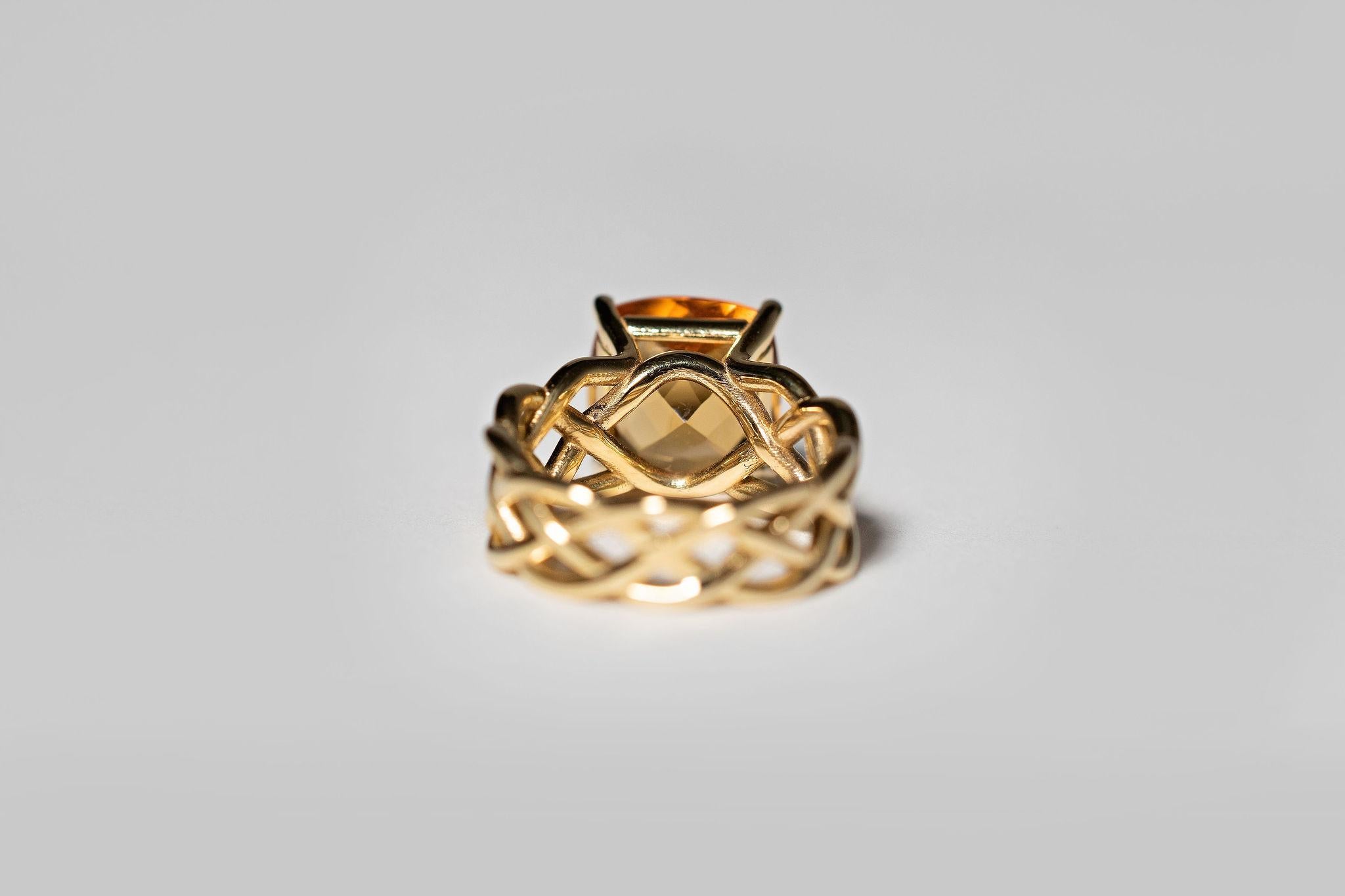 10 Carat Citrine Weave Ring, 14k Yellow Gold 1