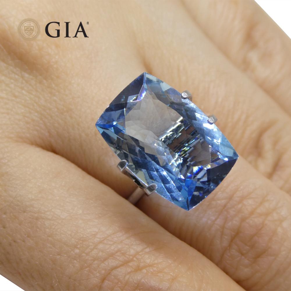 The GIA report reads as follows:

GIA Report Number: 5222341738
Shape: Cushion
Cutting Style: Modified Brilliant Cut
Cutting Style: Crown:
Cutting Style: Pavilion:
Transparency: Transparent
Color: Blue

 

RESULTS
Species: Natural Beryl
Variety: