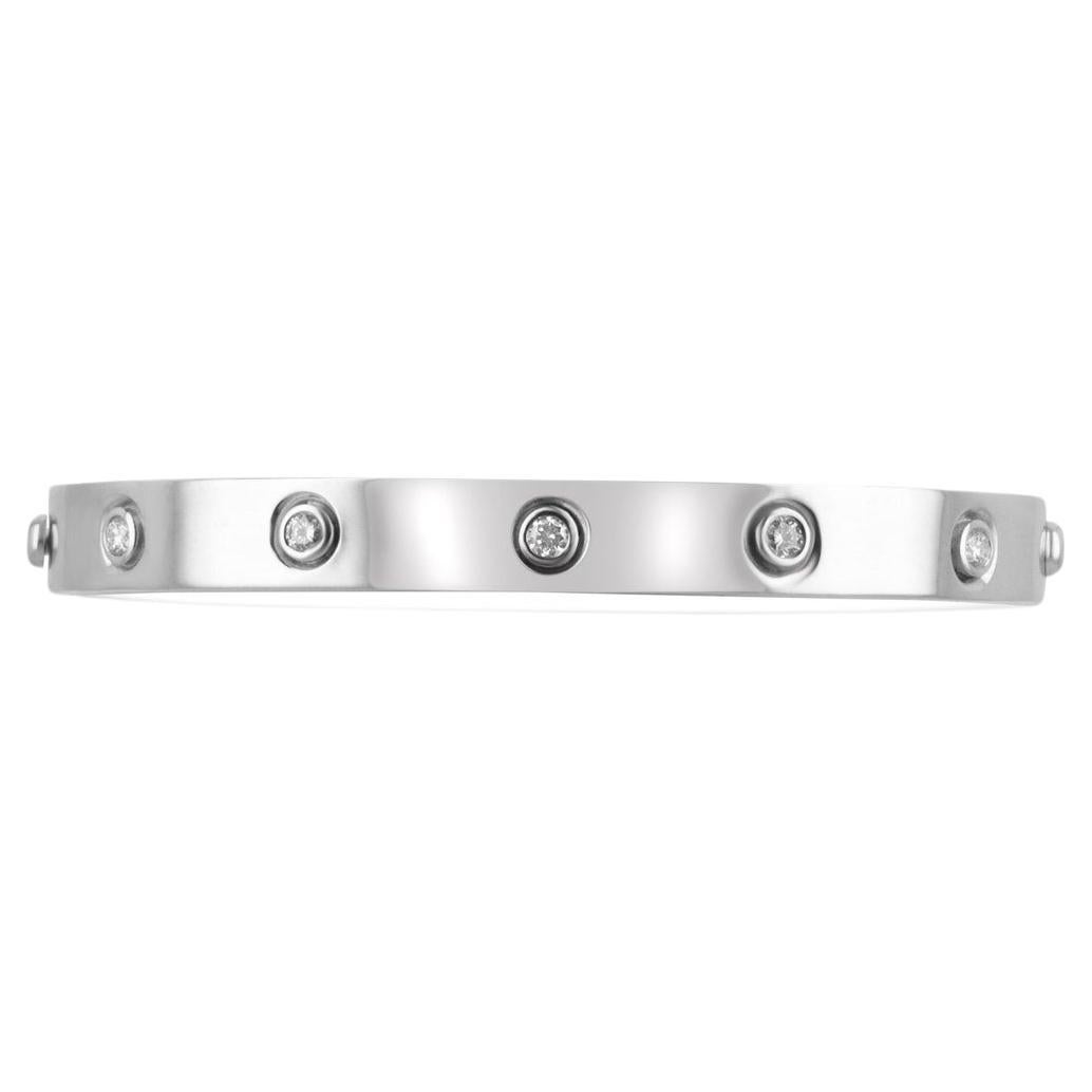 1.0ct Diamond Love Bracelet – 18K White Gold Elegant Bangle Jewelry For Sale