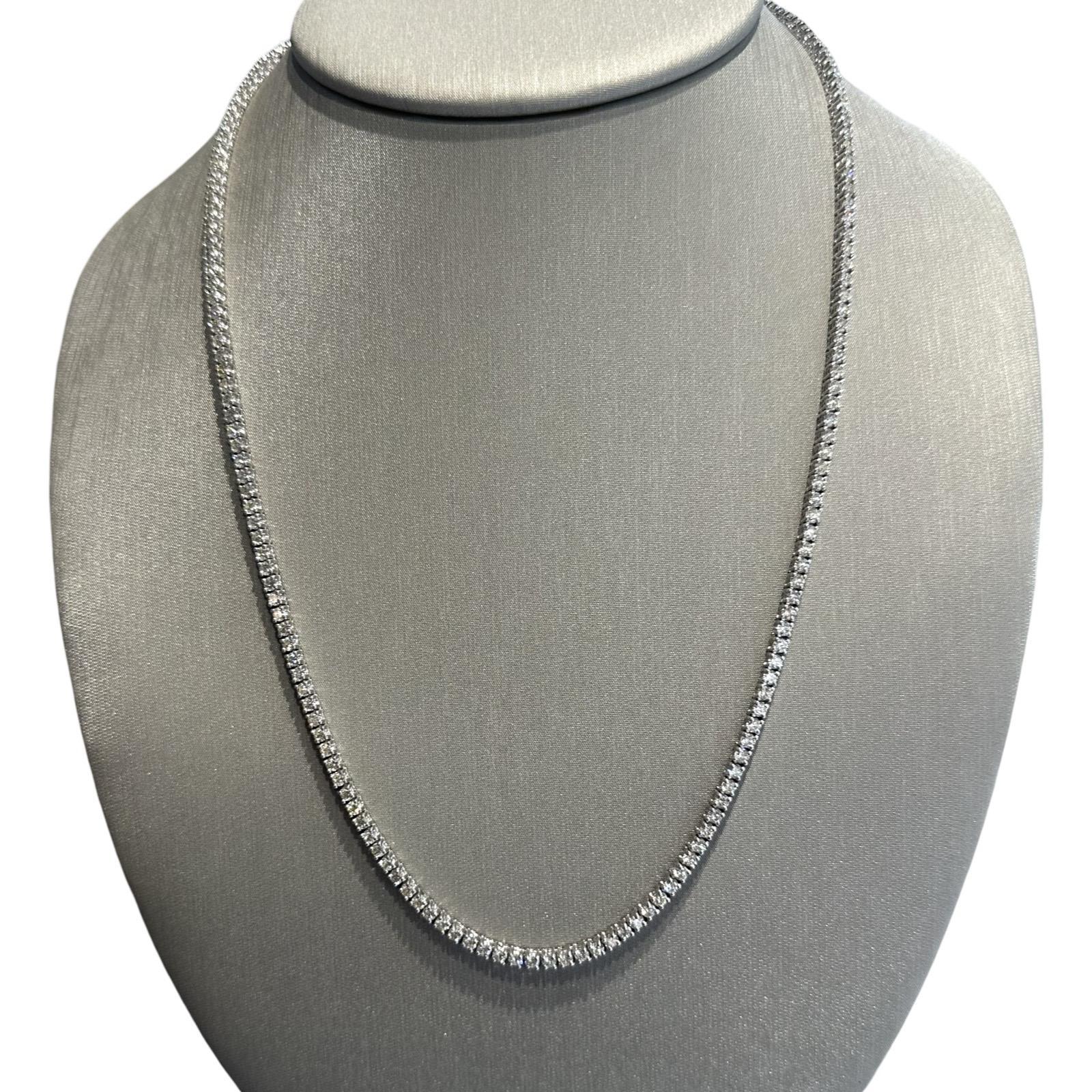 Women's or Men's 10ct Diamond Tennis Necklace in 14k White Gold, 22.5 inches For Sale