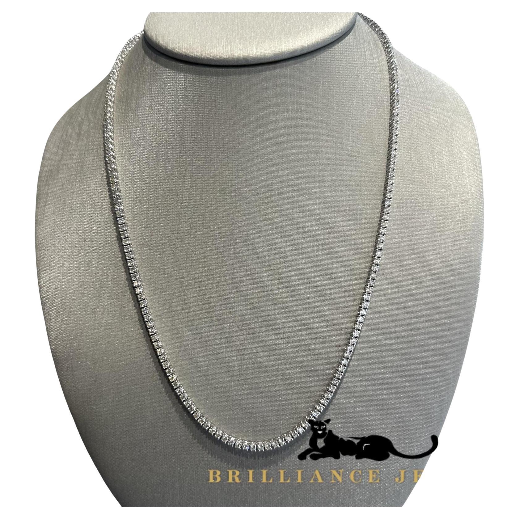 Collier de tennis en or blanc 14 carats et diamants 10ct, 22.5 pouces
