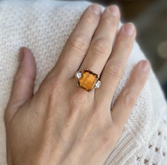 10ct Emerald Cut Citrine Ring with 0.50tcw Round Diamonds in 14k Yellow Gold