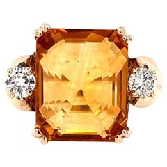 10ct Emerald Cut Citrine Ring with 0.50tcw Round Diamonds in 14k Yellow Gold