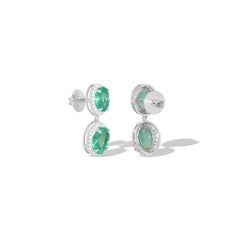 10ct Natürlicher Ovalschliff Smaragd & Diamant Halo Ohrringe in 18K Weißgold