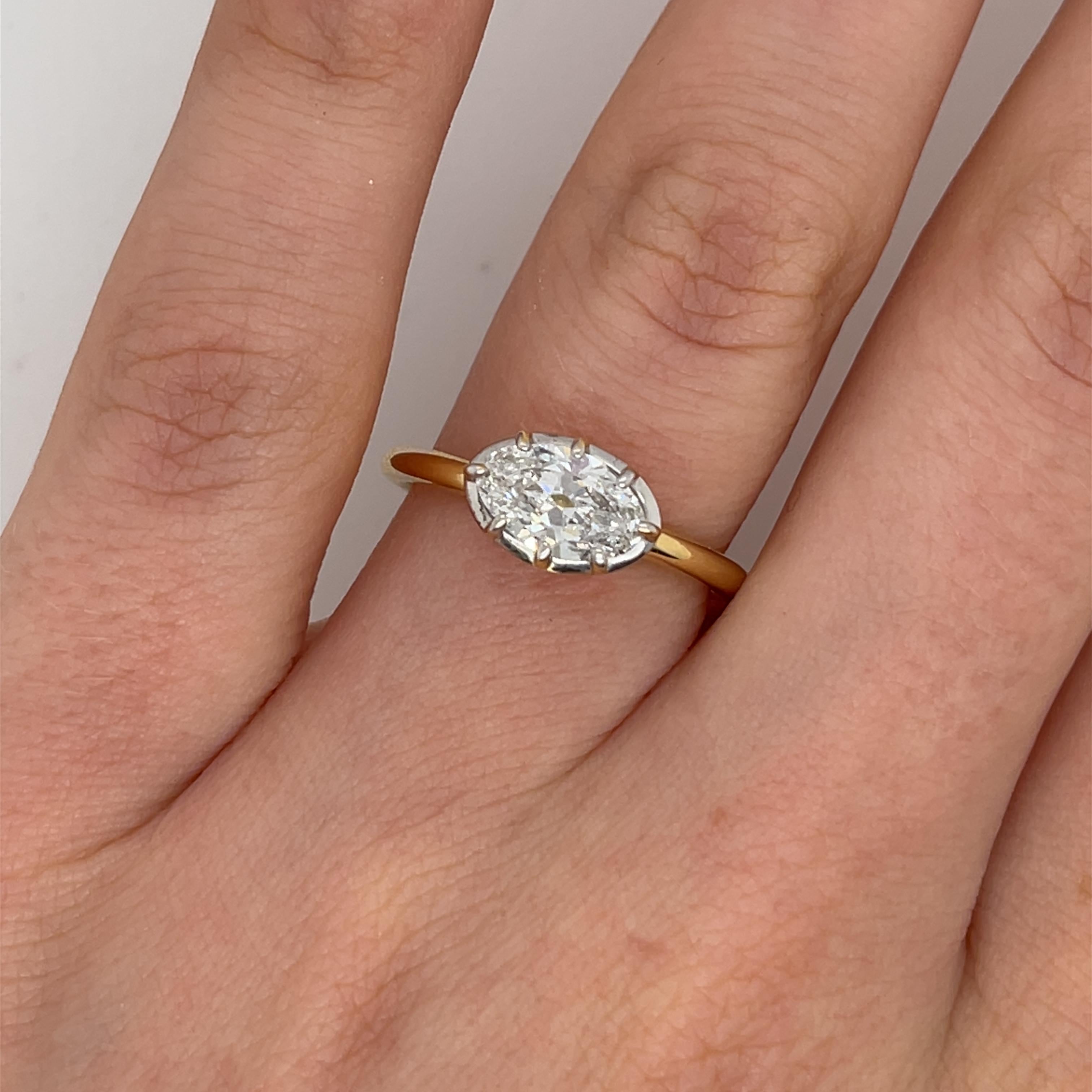Bague en or jaune 18 carats sertie d'un diamant de forme ovale 1,0 carat F/SI1 Neuf - En vente à London, GB