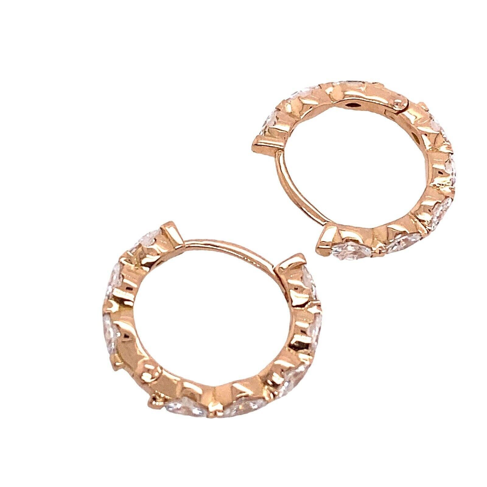 Round Cut 1.0ct F/VS Marquise Diamond Hoop Earrings in 18ct Rose Gold For Sale