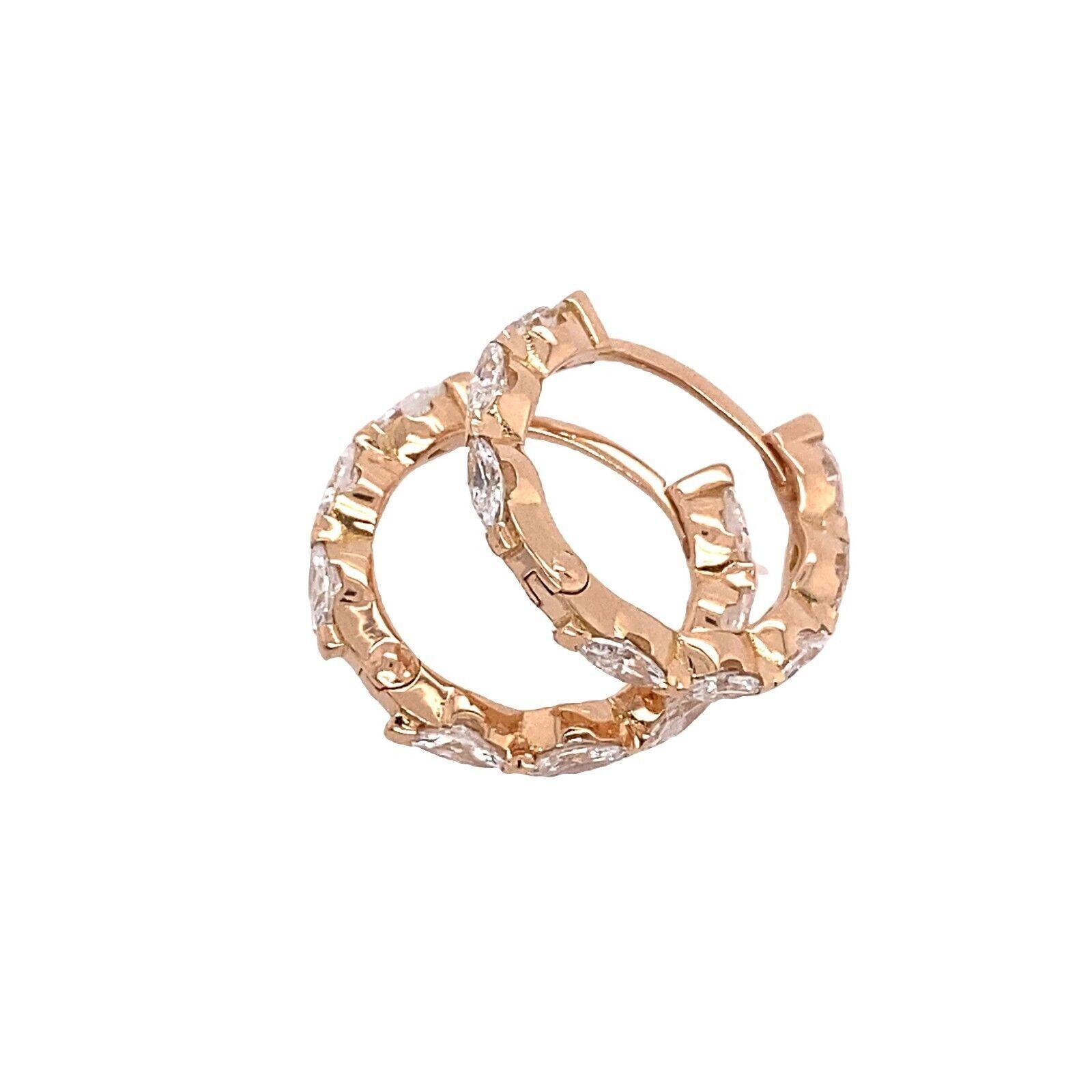 1.0ct F/VS Marquise Diamond Hoop Earrings in 18ct Rose Gold In New Condition For Sale In London, GB