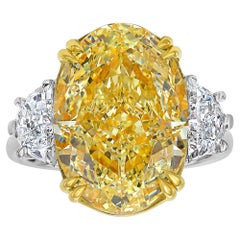 10ct Fancy Yellow Oval Diamond Three Stone Ring