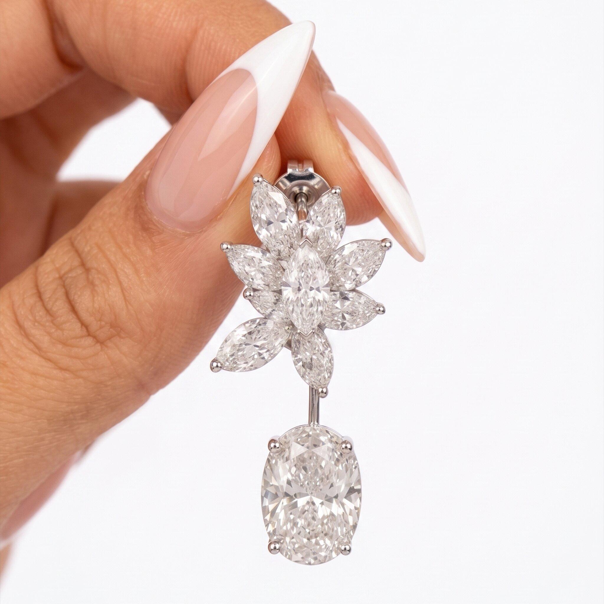 Floral Marquise & Cushion Cut Natural Diamond Drop Earrings For Sale