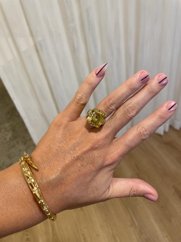 For Sale:  10ct Golden Citrine Cushion Cut Ring with Diamonds and 18 Carat Yellow Gold 13