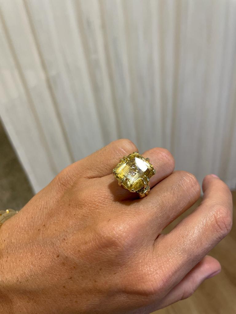 For Sale:  10ct Golden Citrine Cushion Cut Ring with Diamonds and 18 Carat Yellow Gold 14