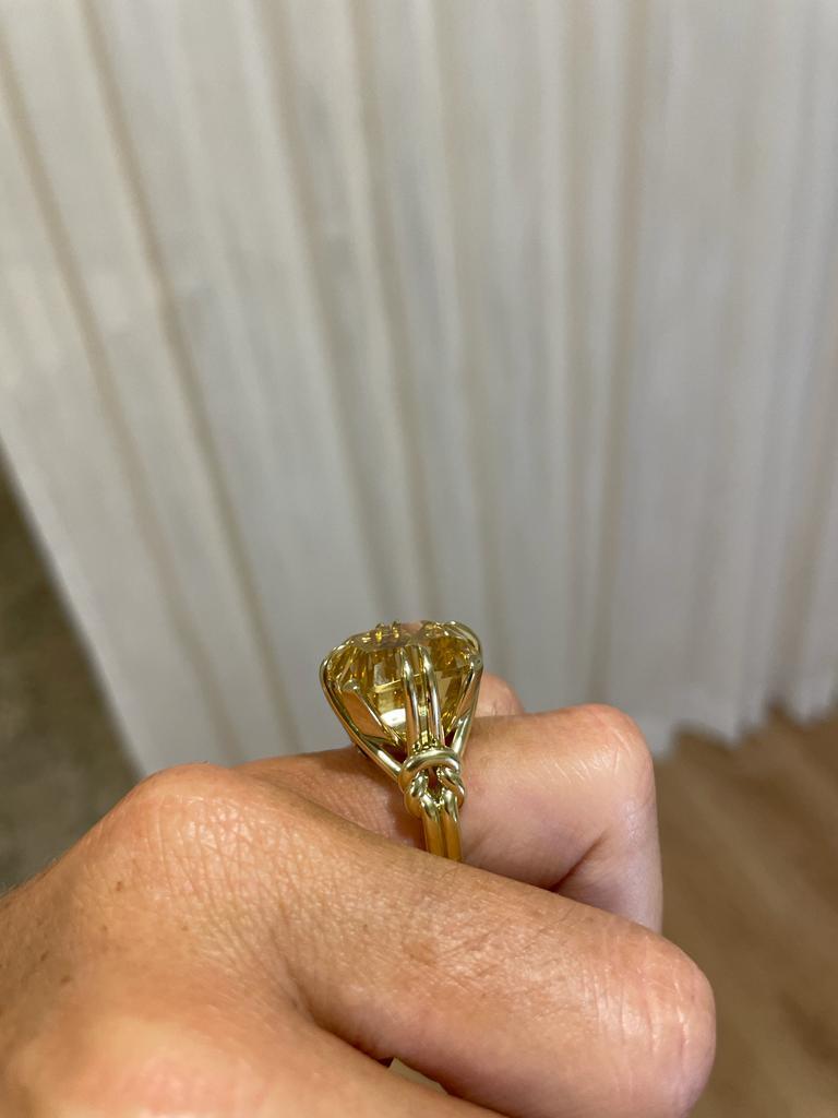 For Sale:  10ct Golden Citrine Cushion Cut Ring with Diamonds and 18 Carat Yellow Gold 15