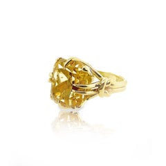 10ct Golden Citrine Cushion Cut Ring with Diamonds and 18 Carat Yellow Gold